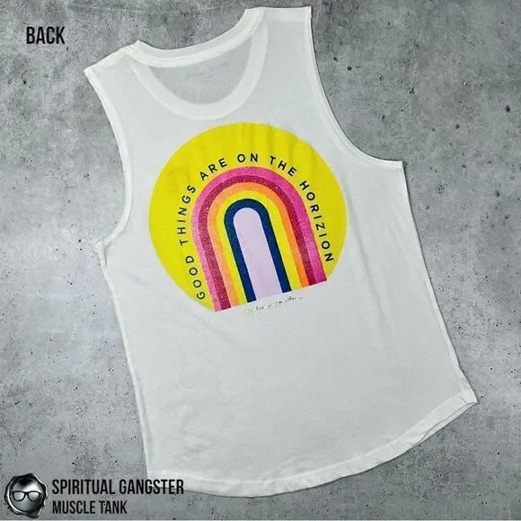 SPIRITUAL GANGSTER GOOD THINGS HORIZON RAINBOW GRAPHIC MUSCLE TANK WHITE SMALL - Picture 4 of 13